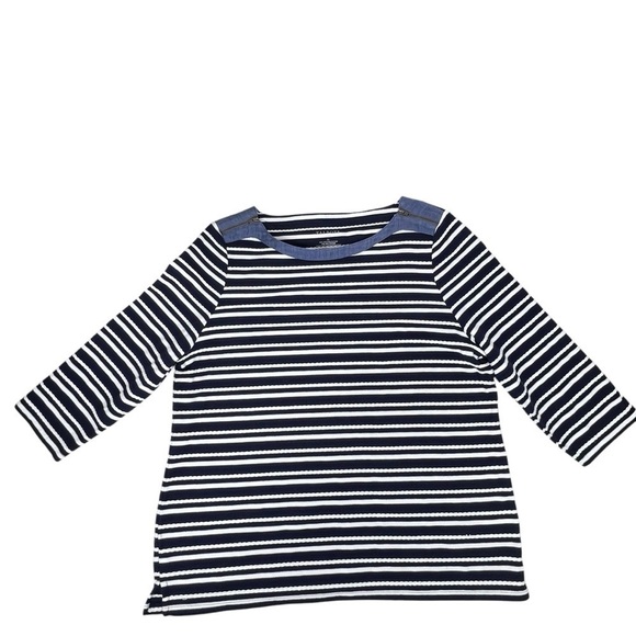 TALBOTS Navy Blue and White Striped Nautica Harbor 3/4 Sleeves Top Women's XL - Picture 8 of 16